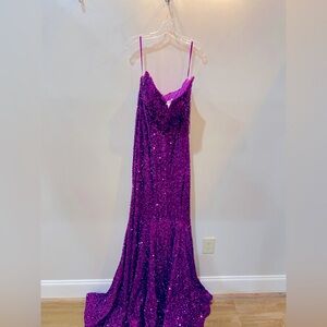 Grape Sequin Strapless Gown